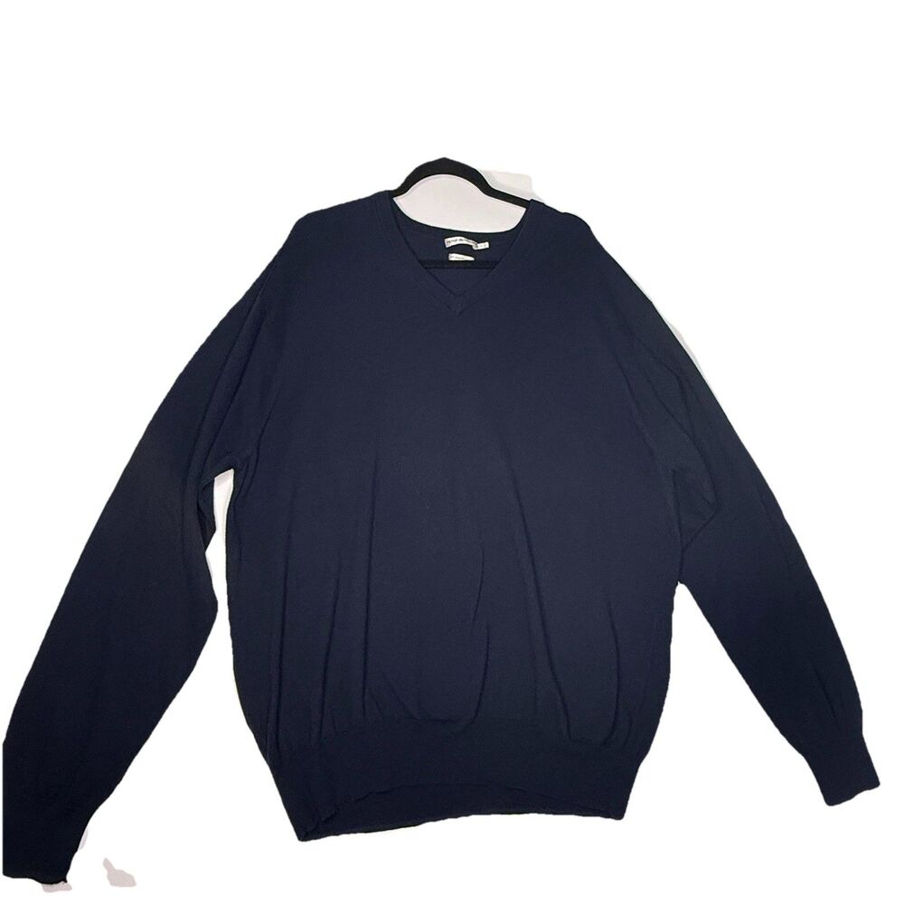 Peter Millar Sweater XXL Navy Cotton Cashmere V Neck Quiet Luxury Golf Preppy